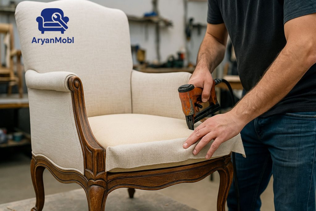 نصب پارچه بر روی سازه مبلمان، رویه کوبی و بازسازی مبلمان، آریان مبل