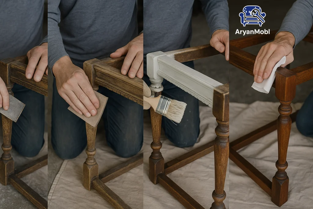 مراحل اصولی رنگ‌کاری مبلمان قدیمی، رنگ کاری و ترمیم چوب، آریان مبل