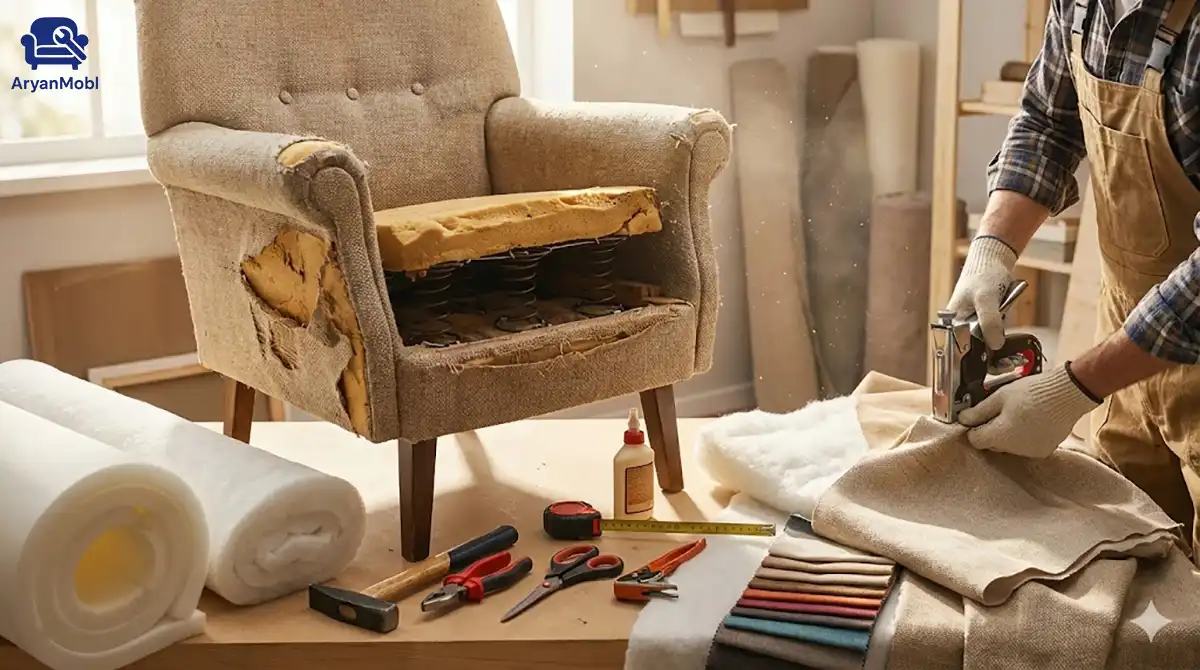 آموزش تعمیر مبل راحتی؛ جادوی تبدیل مبل کهنه به نو در منزل، آریان مبل