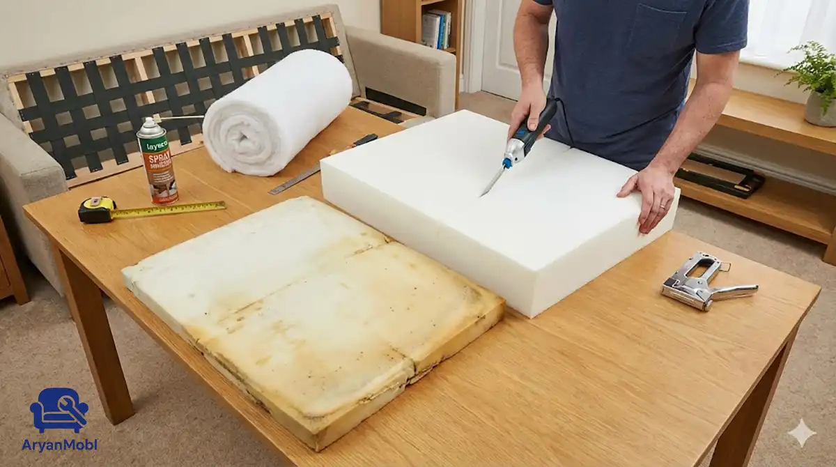 تعویض فوم مبل راحتی؛ خداحافظی با نشیمن‌های فرو رفته و سفت، آریان مبل