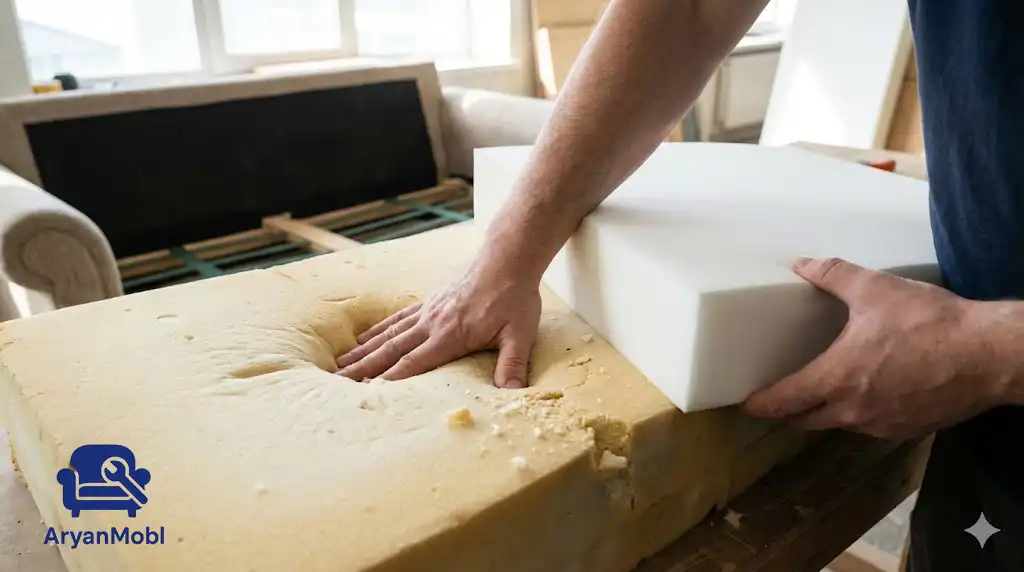 بررسی وضعیت فوم و اسفنج؛ چرا مبل گود شده است، آریان مبل