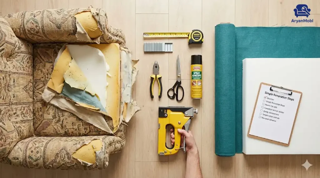 روش بازسازی مبل راحتی در چند مرحله ساده برای خلق معجزه در دکوراسیون، ریان مبل