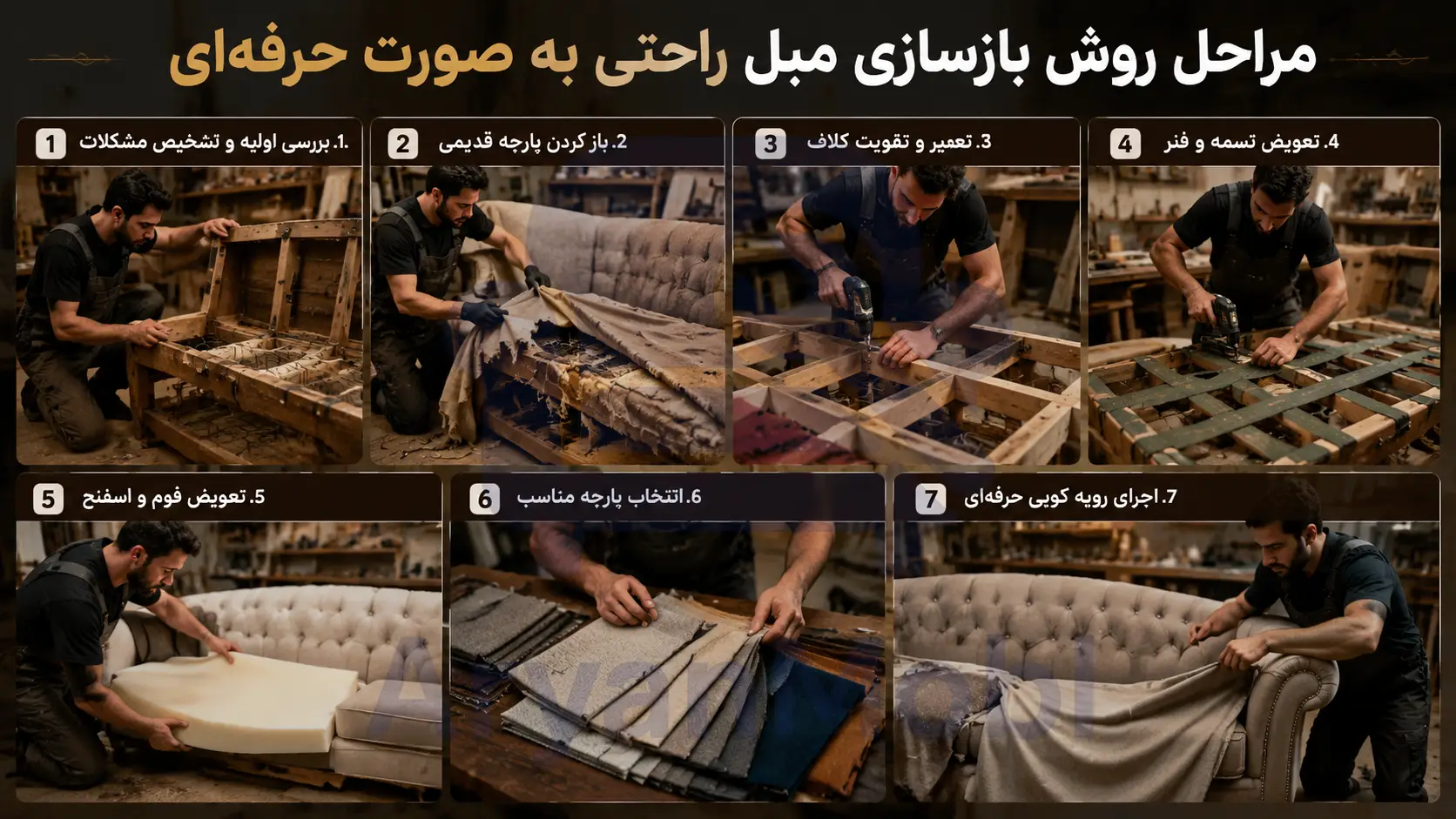 مراحل روش بازسازی مبل راحتی به صورت حرفه‌ای، آریان مبل