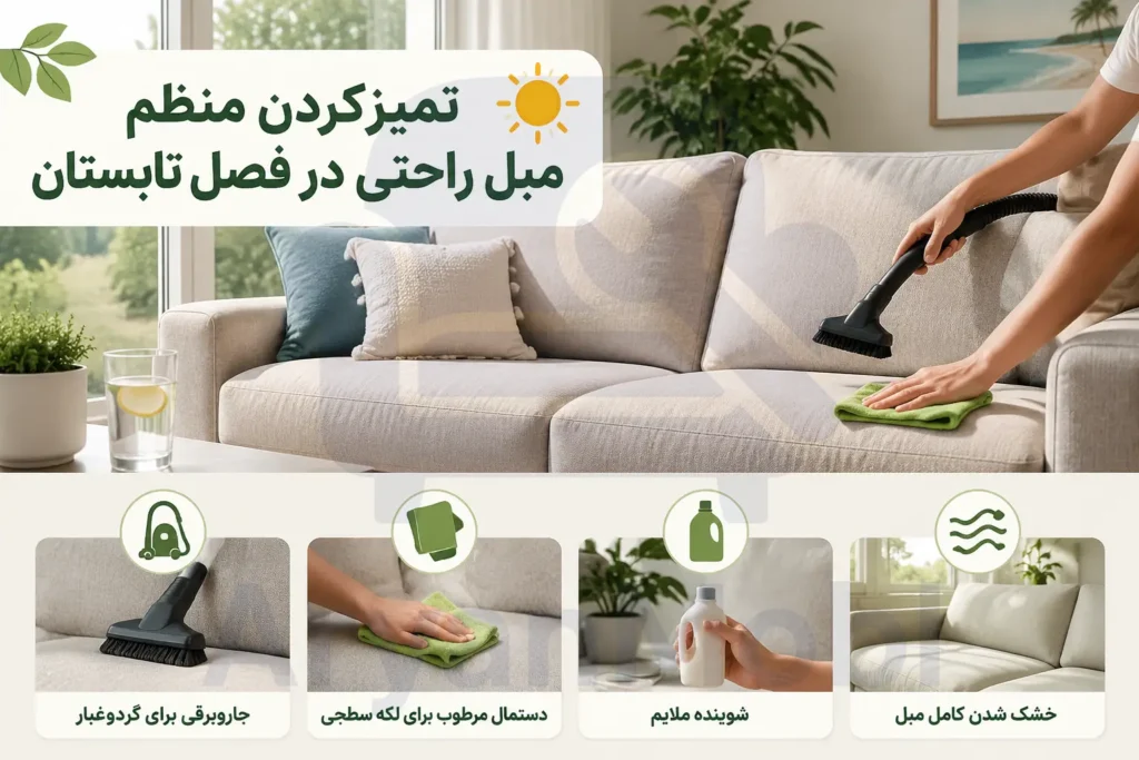 تمیز کردن منظم مبل راحتی در فصل تابستان، آریان مبل