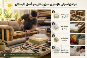 مراحل اصولی بازسازی مبل راحتی در  فصل تابستان، آریان مبل
