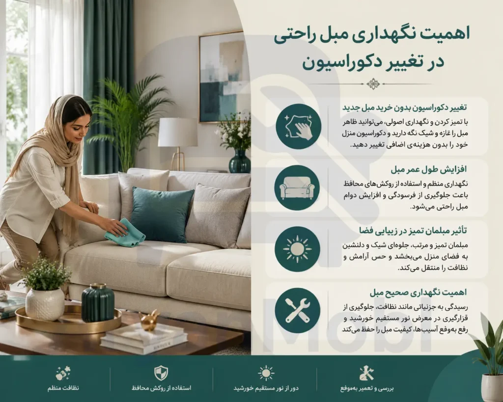 اهمیت نگهداری مبل راحتی در تغییر دکوراسیون، آریان مبل