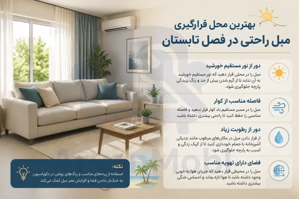بهترین محل قرارگیری مبل راحتی در فصل تابستان، آریان مبل