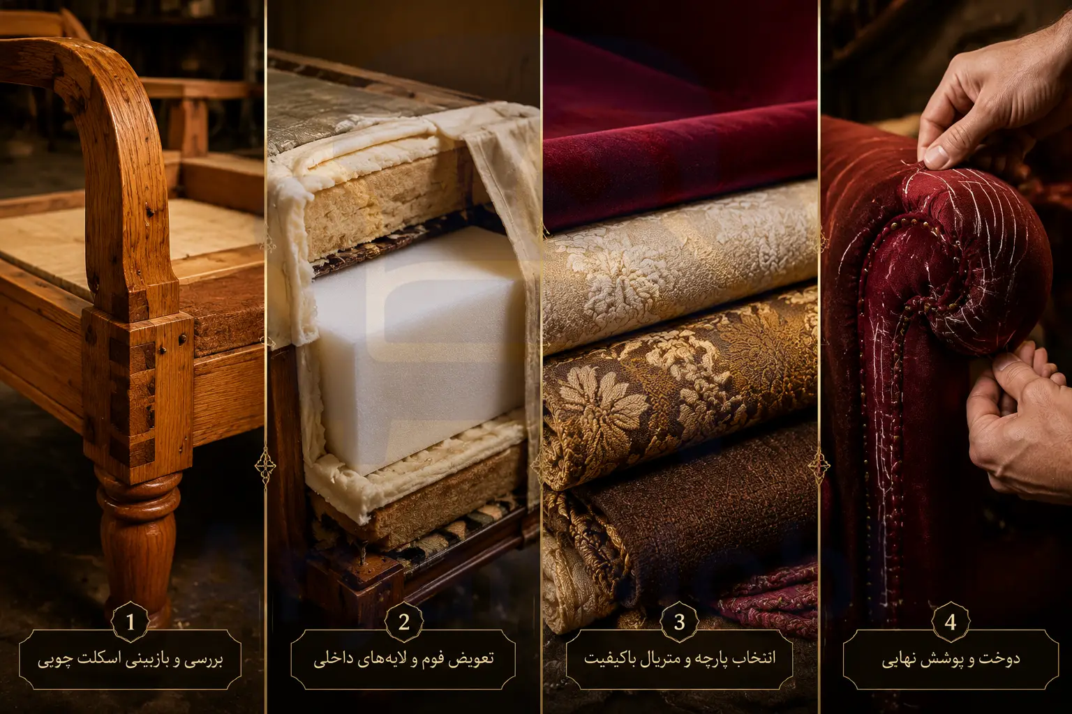 مراحل آموزش ترمیم مبل راحتی برای دکور کلاسیک، آریان مبل
