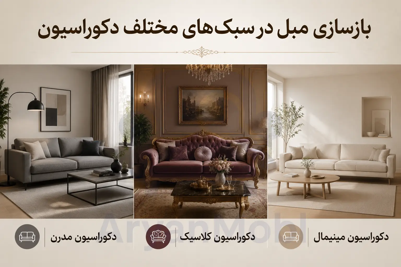 بازسازی مبل در سبک‌های مختلف دکوراسیون، آریان مبل