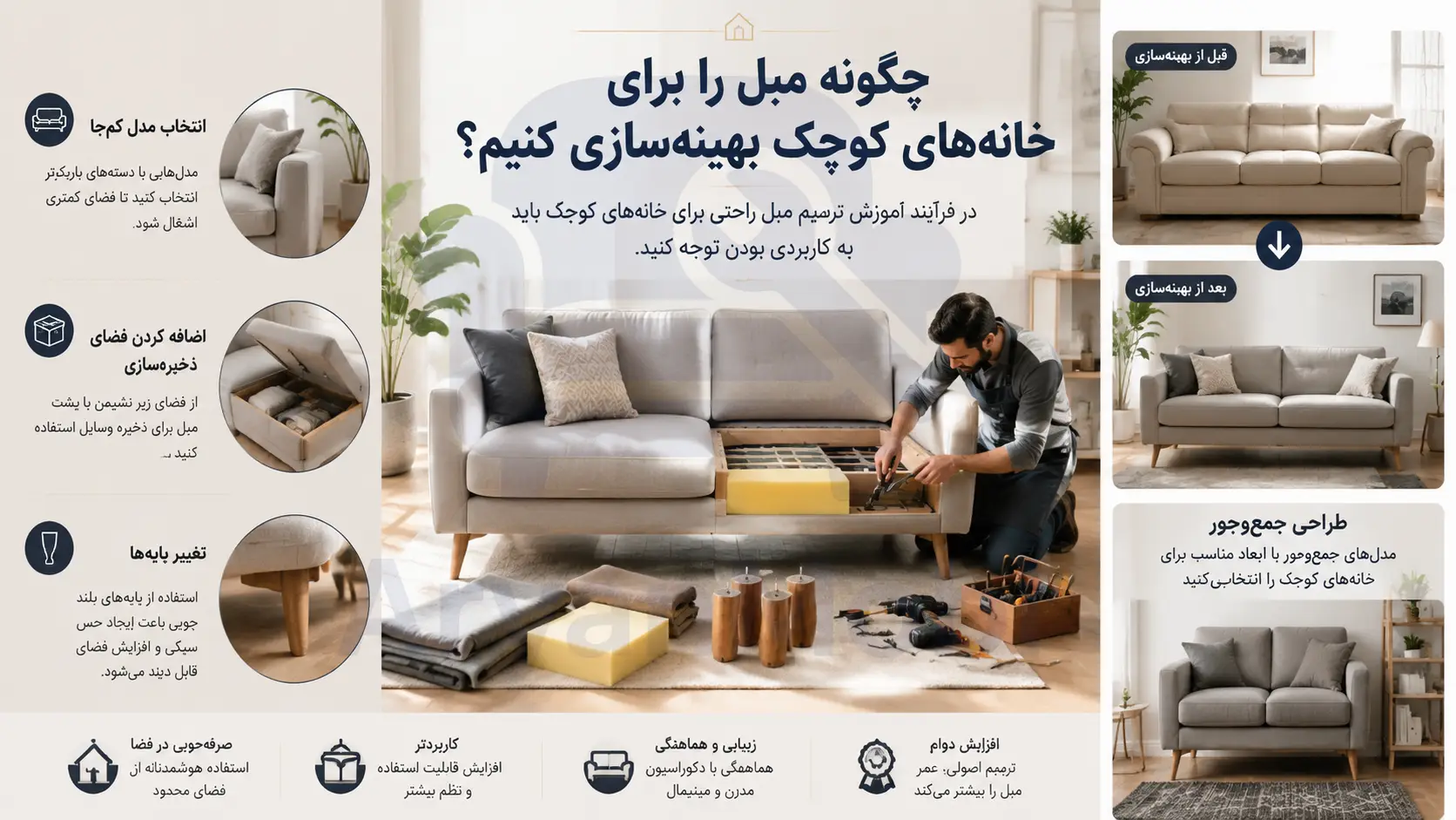 چگونه مبل را برای خانه‌های کوچک بهینه‌سازی کنیم؟، آریان مبل