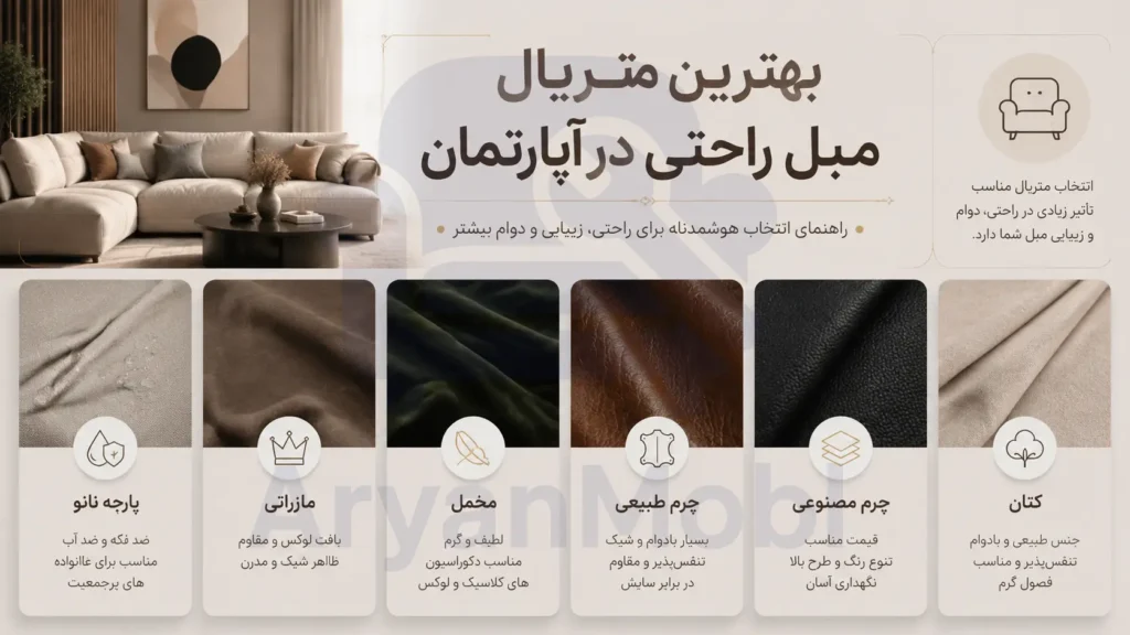 معرفی بهترین متریال مبل راحتی در آپارتمان، آریان مبل