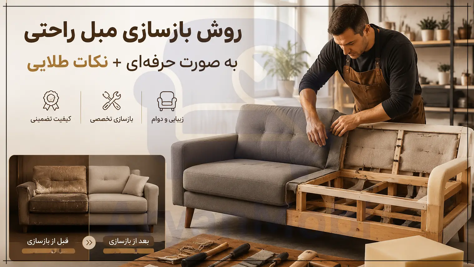 روش بازسازی مبل راحتی به صورت حرفه‌ای + نکات طلایی، آریان مبل