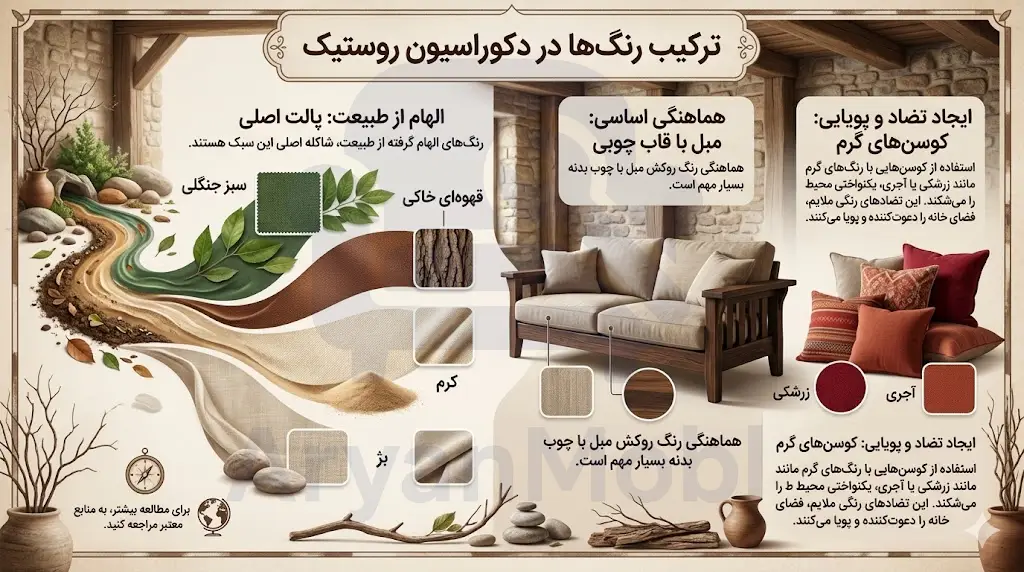 ترکیب رنگ‌ها در دکوراسیون روستیک، آریان مبل