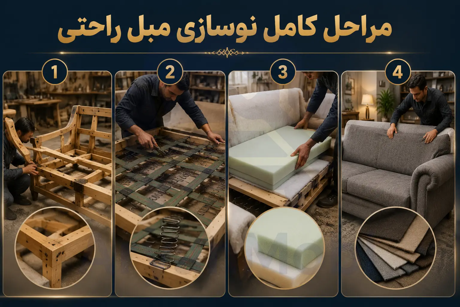 مراحل کامل نوسازی مبل راحتی، آریان مبل