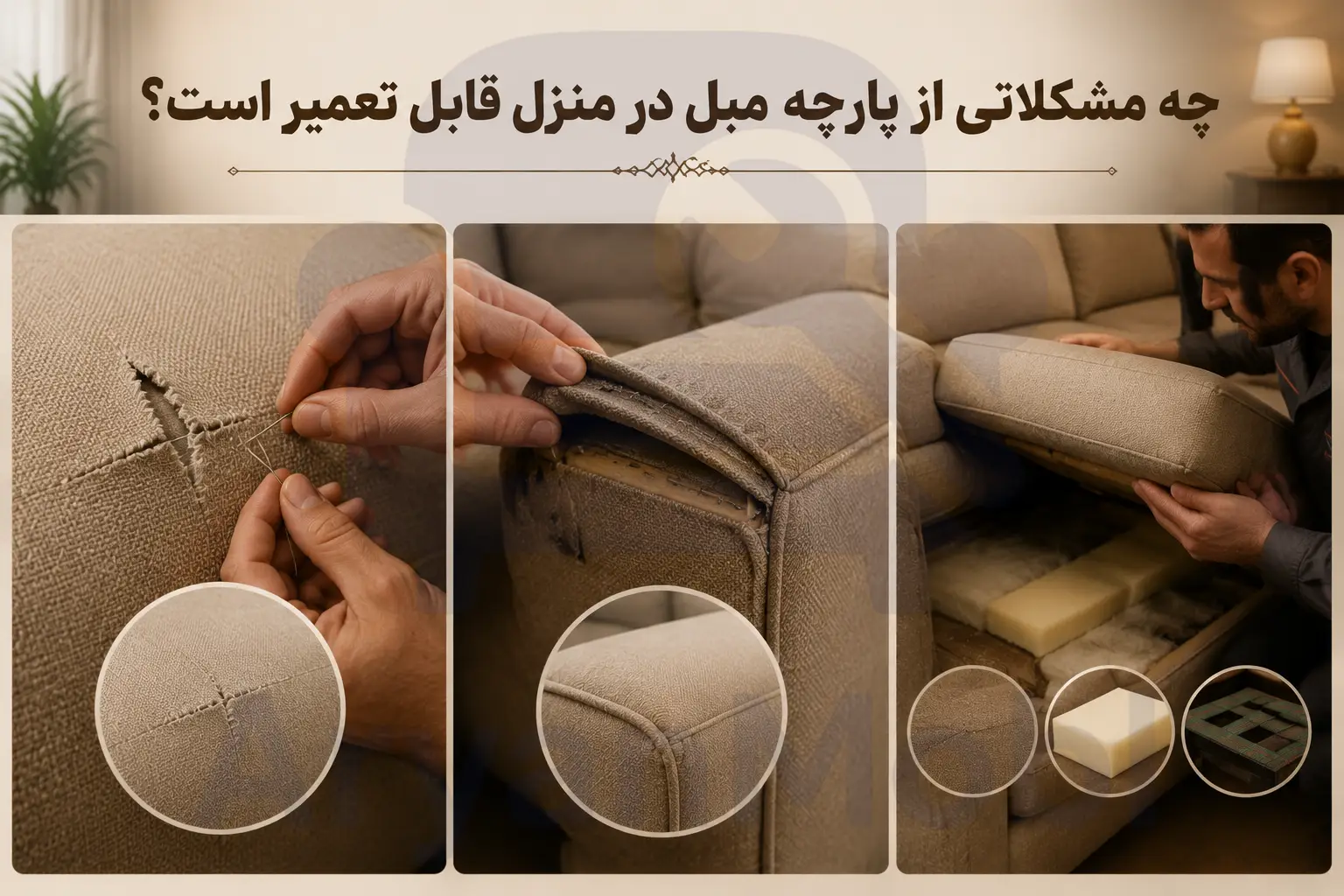 چه مشکلاتی از پارچه مبل در منزل قابل تعمیر است؟، آریان مبل